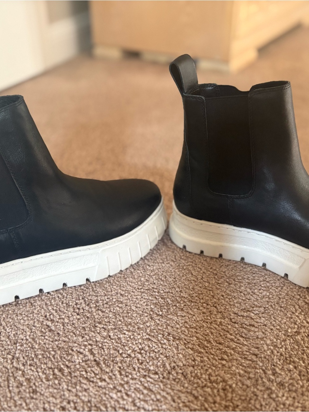 J slides-Black Platform Boots with White Sole - Women